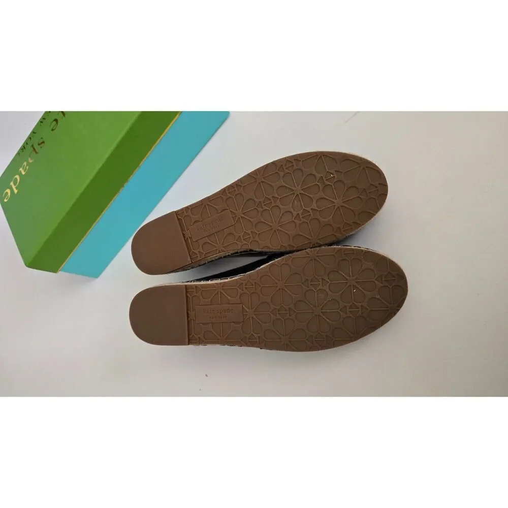 Kate Spade Gillian Black Leather Scalloped Espadrille Flats Size 7.5 NWB